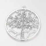 Tibetan Style Alloy Pendants, Cadmium Free & Lead Free, Ring with Tree of Life, Big Pendants, Antique Silver, 61x56.5x1.5mm, Hole: 3mm, 5pc/Set