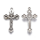 Easter Theme Tibetan Style Alloy Pendants, Cadmium Free & Lead Free, Crucifix Cross, Antique Silver, 38x22.5x5mm, Hole: 1.4mm, 10pc/Set