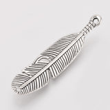 Tibetan Style Alloy Links connectors, Feather, Cadmium Free & Lead Free, Antique Silver, 45x11x3mm, Hole: 1mm, 50pc/Set