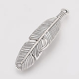 Tibetan Style Alloy Links connectors, Feather, Cadmium Free & Lead Free, Antique Silver, 45x11x3mm, Hole: 1mm, 50pc/Set