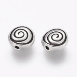 Tibetan Style Alloy Flat Round Carved Vortex Beads, Cadmium Free & Lead Free, Antique Silver, 8x4mm, Hole: 1.5mm, 50pc/Set