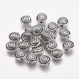 Tibetan Style Alloy Flat Round Carved Vortex Beads, Cadmium Free & Lead Free, Antique Silver, 8x4mm, Hole: 1.5mm, 50pc/Set