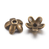 Tibetan Style  Zinc Alloy Bead Caps, Lead Free,Cadmium Free and Nickel Free, Flower, Antique Bronze Color, 6.5x3mm, Hole: 1mm, 100pcs/Set