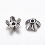 Tibetan Style  Zinc Alloy Bead Caps, Lead Free,Cadmium Free and Nickel Free, Flower, Antique Silver Color, 6.5x3mm, Hole: 1mm, 100pc/Set