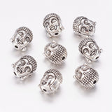 Tibetan Style Alloy Beads, for Vintage Jewelry Making Supplies, Lead Free & Nickel Free, Buddha Head, Antique Silver, 11x9x8mm, Hole:1.5mm, 10pc/Set