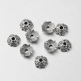 Tibetan Style Alloy Flower Bead Caps, Antique Silver, 7x7x2mm, Hole: 1.5mm, 100pc/Set