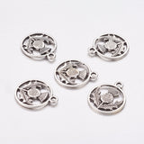 Tibetan Style Alloy Flat Round with Flower Scotland Thistle Pendants, Cadmium Free & Nickel Free & Lead Free, Antique Silver, 19x16x1mm, Hole: 2mm, 50pc/Set