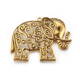 Tibetan Style Alloy Big Pendants, Lead Free & Nickel Free & Cadmium Free, Elephant, Antique Golden, 64.5x49x9mm, Hole: 3mm, 2pc/Set