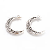 Tibetan Style Alloy Hollow Moon  2-Loop Link Pendants, Cadmium Free & Lead Free, Antique Silver, 37x8x2mm, Hole: 1~3mm, 10pc/Set