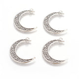 Tibetan Style Alloy Hollow Moon  2-Loop Link Pendants, Cadmium Free & Lead Free, Antique Silver, 37x8x2mm, Hole: 1~3mm, 10pc/Set