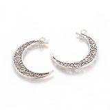 Tibetan Style Alloy Hollow Moon  2-Loop Link Pendants, Cadmium Free & Lead Free, Antique Silver, 37x8x2mm, Hole: 1~3mm, 10pc/Set