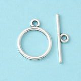 Tibetan Style Toggle Clasps, Lead Free and Cadmium Free, Ring, Antique Silver, Size: Ring: about 15mm in diameter, 2mm thick, hole: 2mm, Bar: 21mm long, hole: 2mm, 20Set/Set