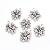 Tibetan Style Alloy Pendants, Lead Free & Cadmium Free, Poinsettia, for Christmas, Antique Silver, 28x23x5mm, Hole: 2mm, 10pc/Set