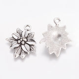 Tibetan Style Alloy Pendants, Lead Free & Cadmium Free, Poinsettia, for Christmas, Antique Silver, 28x23x5mm, Hole: 2mm, 10pc/Set