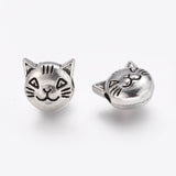 Tibetan Style Antique Silver Cat Head Alloy Beads, Lead Free & Cadmium Free, 8x8x5mm, Hole: 2mm, 20pc/Set