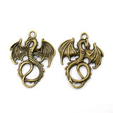 Tibetan Style Pendants, Alloy Dragon Necklace Pendants, Cadmium Free & Nickel Free & Lead Free, Antique Bronze, 35x28x2mm, Hole: 2.5mm, 10pcs/Set