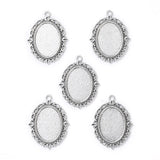 Tibetan Style Antique Silver Alloy Flat Oval Pendant Cabochon Settings, Cadmium Free & Lead Free, Tray: 25x18mm, 40x30x2mm, Hole: 2mm, 10pc/Set