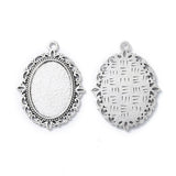 Tibetan Style Antique Silver Alloy Flat Oval Pendant Cabochon Settings, Cadmium Free & Lead Free, Tray: 25x18mm, 40x30x2mm, Hole: 2mm, 10pc/Set