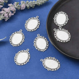 Tibetan Style Antique Silver Alloy Flat Oval Pendant Cabochon Settings, Cadmium Free & Lead Free, Tray: 25x18mm, 40x30x2mm, Hole: 2mm, 10pc/Set