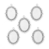 Tibetan Style Antique Silver Alloy Flat Oval Pendant Cabochon Settings, Cadmium Free & Lead Free, Tray: 25x18mm, 40x30x2mm, Hole: 2mm, 10pc/Set