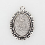 Tibetan Style Alloy Pendant Cabochon Settings, Cadmium Free & Lead Free, Oval, Antique Silver, Tray: 18x25mm, 37x26x2mm, Hole: 3mm, 10pc/Set