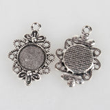 Tibetan Style Filigree Alloy Pendant Cabochon Settings, Cadmium Free & Lead Free, Antique Silver, Flat Round Tray: 12mm, 30x21x3mm, Hole: 2mm, 10pcs/Set