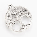 Tibetan Style Alloy Pendants, Flat Round with Tree, Cadmium Free & Lead Free, Antique Silver, 26x23x2.5mm, Hole: 2mm, 10pc/Set