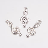 Tibetan Style Alloy Treble Clef Pendants, Cadmium Free & Lead Free, Musical Note, Antique Silver, 26x10x2mm, Hole: 2mm, 20pc/Set