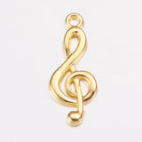 Tibetan Style Alloy Treble Clef Pendants, Cadmium Free & Lead Free, Musical Note, Golden, 26x10x2mm, Hole: 2mm, 20pc/Set