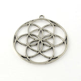 Tibetan Style Flower Alloy Pendants, Seed of Life/Sacred Geometry, Cadmium Free & Nickel Free & Lead Free, Antique Silver, 48x44x1.5mm, Hole: 3mm, 10pc/Set