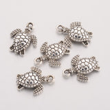 Tibetan Style Zinc Alloy Charms, Cadmium Free & Lead Free, Sea Turtle, Antique Silver, 16x12.5x3mm, Hole: 2mm, 100pcs/Set