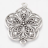 Tibetan Style Alloy Links connectors, Flower, Lead Free & Cadmium Free, Antique Silver, 37x31x3mm, Hole: 2mm, 20pc/Set