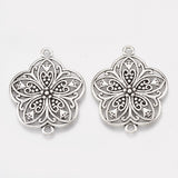 Tibetan Style Alloy Links connectors, Flower, Lead Free & Cadmium Free, Antique Silver, 37x31x3mm, Hole: 2mm, 20pc/Set