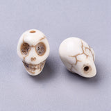 Synthetic Magnesite Beads, Halloween, Skull, Dyed, Floral White, 12x10mm, Hole: 1mm, 20pc/Set