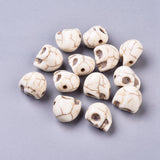 Synthetic Magnesite Beads, Halloween, Skull, Dyed, Floral White, 12x10mm, Hole: 1mm, 20pc/Set