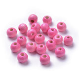 Dyed Natural Wood Beads, Round, Lead Free, Pink, 8x7mm, Hole: 3mm, 500pc/Set