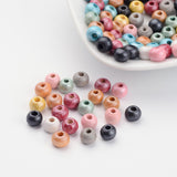 Round Natural Wood Beads, Dyed, Lead Free, Mixed Color, 5~6x6~7mm, Hole: 2~3mm, 300pc/Set