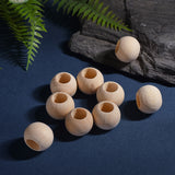 Unfinished Wood Beads, Natural Wooden Loose Beads Spacer Beads, Macrame Beads, Large Hole Beads, Round, Antique White, 19~20x15~16mm, Hole: 9~10mm, 50pc/Set