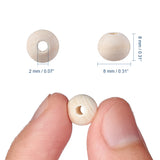 Unfinished Wood Beads, Natural Wooden Loose Beads Spacer Beads, Lead Free, Round, Moccasin, 8mm, Hole: 2~3mm, 200pcs/Set