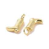 Rack Plating Brass Charms, with Jump Ring, Long-Lasting Plated, Cadmium Free & Lead Free, Boot, Real 18K Gold Plated, 13x9x3.5mm, Hole: 3mm, 2pc/Set