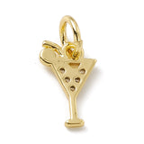 Brass Micro Pave Cubic Zirconia Charms, with Jump Rings, Cocktail Drink Charms, Real 18K Gold Plated, 10.5x7x1mm, Hole: 3.4mm