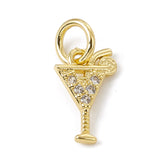 Brass Micro Pave Cubic Zirconia Charms, with Jump Rings, Cocktail Drink Charms, Real 18K Gold Plated, 10.5x7x1mm, Hole: 3.4mm