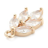 Brass Clear Cubic Zirconia Pendants, Leaf, Real 14K Gold Plated, 17.5x9x3mm, Hole: 1.2mm, 2pc/Set