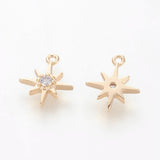 Brass Cubic Zirconia Charms, for DIY Jewelry Making, Star, Nickel Free, Real 18K Gold Plated, 10.5x8.5x2mm, Hole: 1mm, 5pc/Set