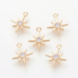 Brass Cubic Zirconia Charms, for DIY Jewelry Making, Star, Nickel Free, Real 18K Gold Plated, 10.5x8.5x2mm, Hole: 1mm, 5pc/Set