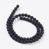 Natural Lava Rock Beads Strands, Round, Black, about 6mm in diameter, hole: 0.8mm, about 60pcs/strand, 16 inch