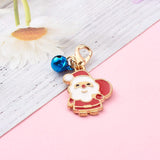 Christmas Theme Light Gold Alloy Enamel Pendants, with Lobster Claw Clasps and Bell Charms, Christmas Gift & Candy Cane & Santa Claus & Deer & Tree, Mixed Color, 27~36mm, 20pc/Set