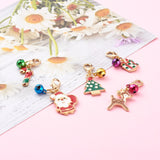 Christmas Theme Light Gold Alloy Enamel Pendants, with Lobster Claw Clasps and Bell Charms, Christmas Gift & Candy Cane & Santa Claus & Deer & Tree, Mixed Color, 27~36mm, 20pc/Set