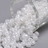 Glass Seed Beads, Ceylon, Round, White, 4mm, Hole: 1.5mm, about 1000pcs/100g, 100g/Set