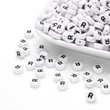 Acrylic Beads, with Horizontal Hole, Letter, Flat Round, Letter.R, 7x4mm, Hole: 1mm, about 146pcs/20g, 20g/Set